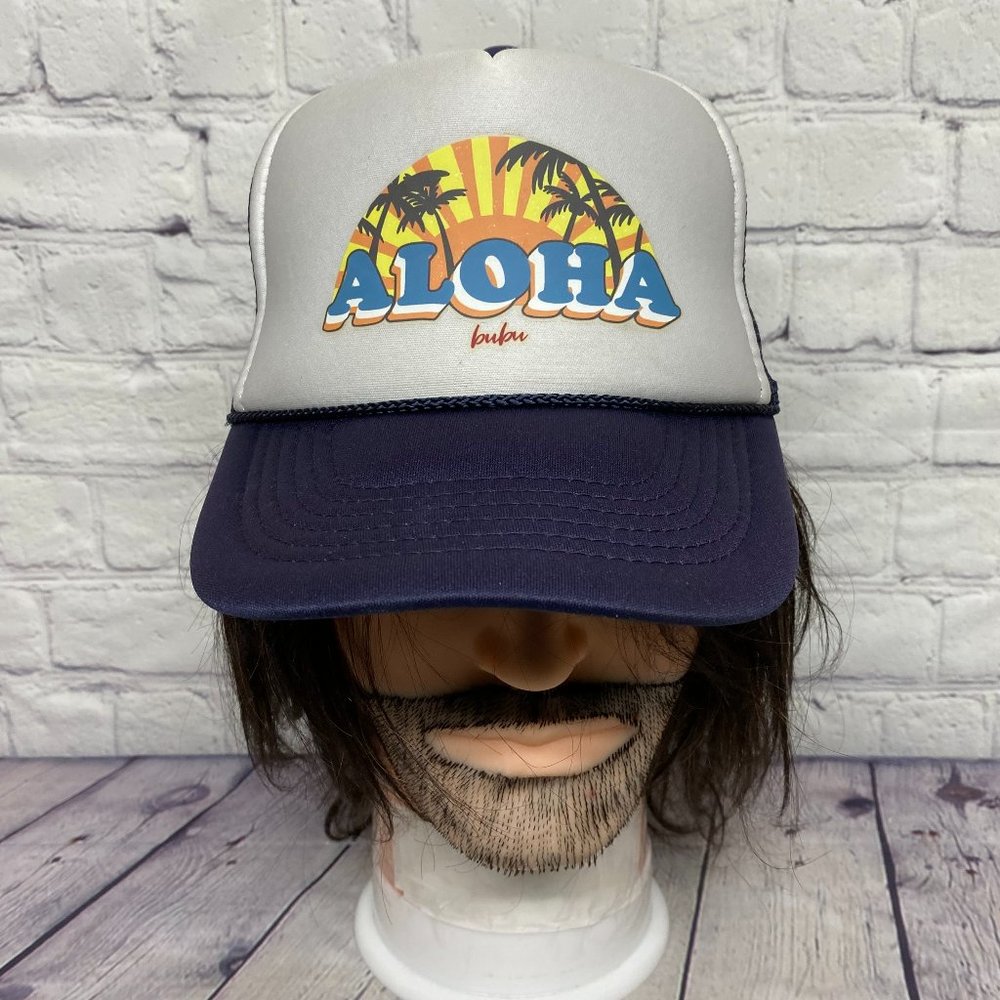 Aloha Hawaii Hat Cap Kids Size Snapback White Navy Blue Trucker Mesh Rope Beach